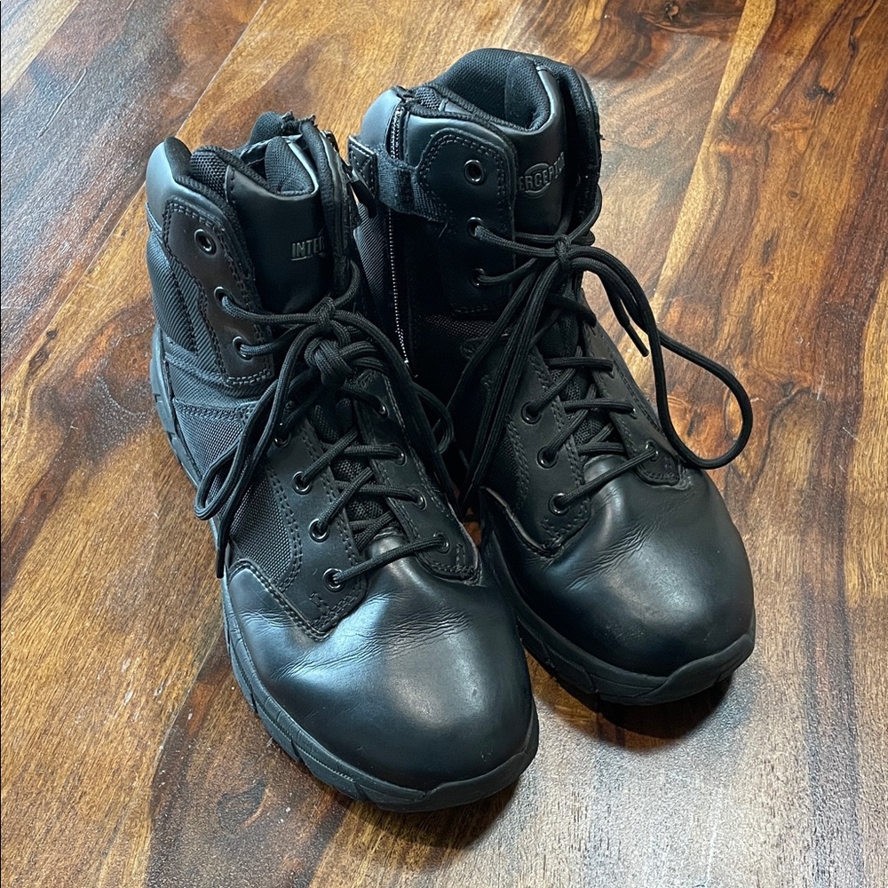 Black interceptor tactical boots with zipper closure
